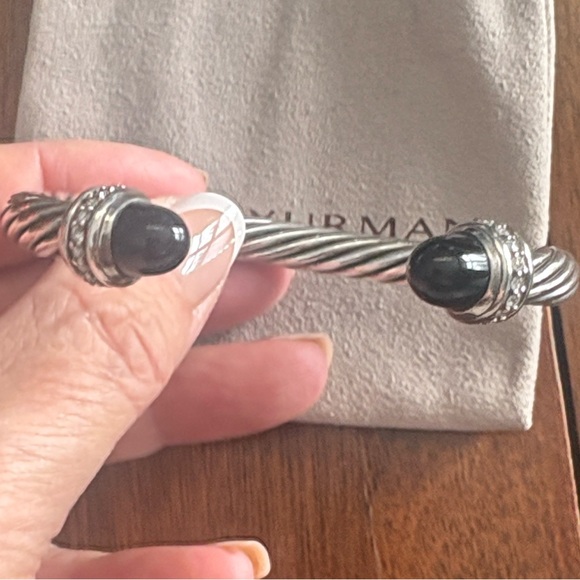 David Yurman Cable Sterling Silver Black Onyx with diamonds bracelet like new - Picture 4 of 6
